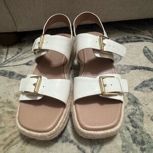 Nordstrom White Sandals with Gold Buckles